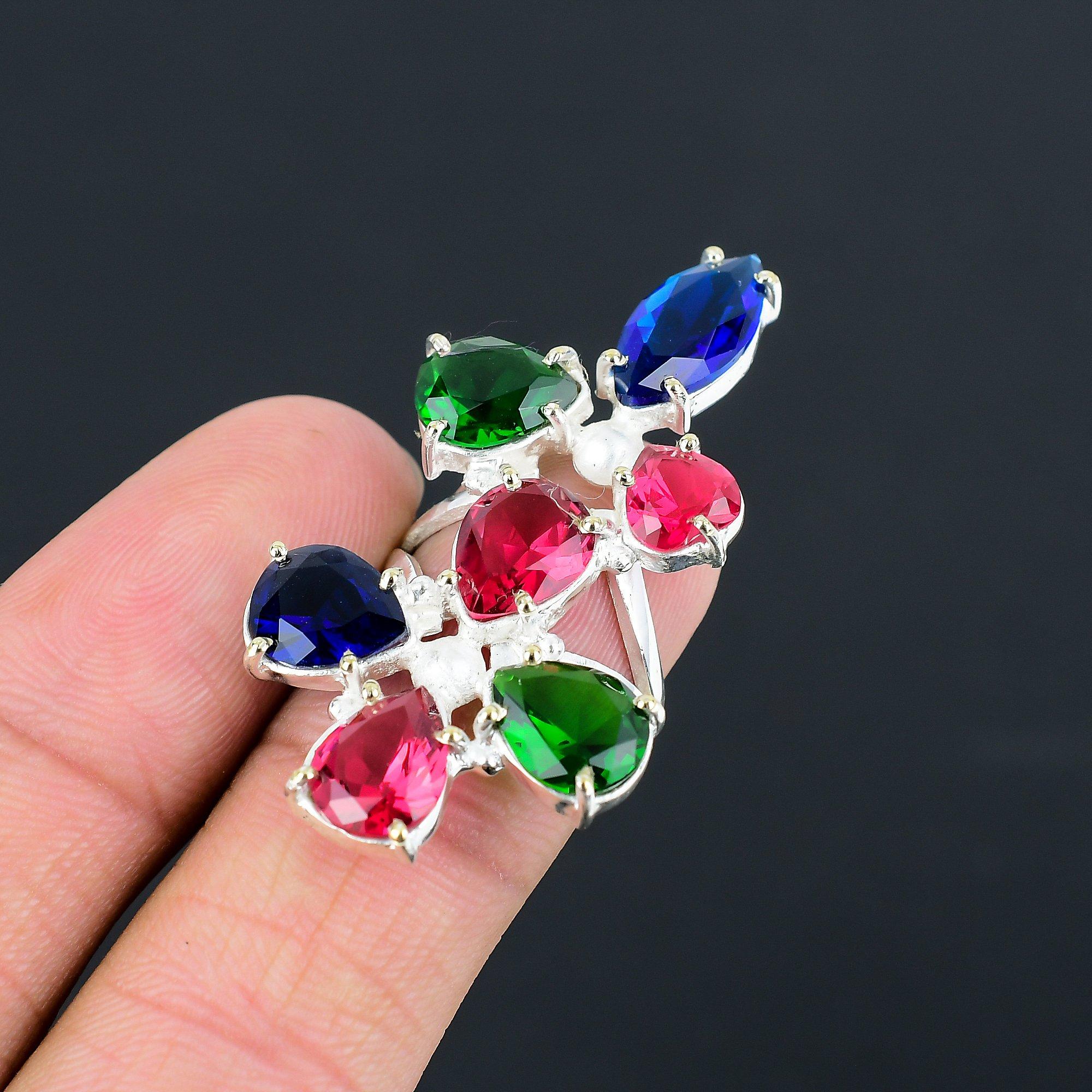 925 Sterling Silver Pear Natural London Blue Topaz Stackable Ring Jewelry Size 7 7