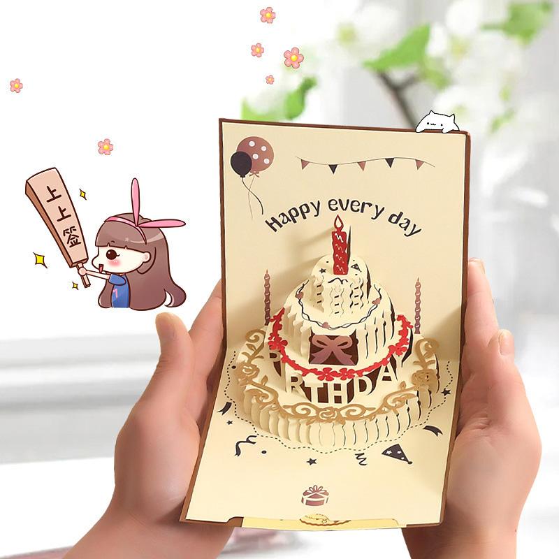 Foldable 3D Cake Birthday Card Ins Style Colorful Birthday Card Blessings and Thanks Gift Card