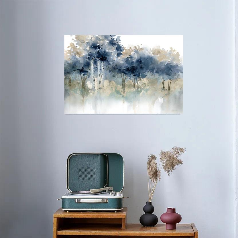 Wall Art Canvas Painting Prints Pictures Indigo and Beige Forest Landscape Archival Watercolor Art Print