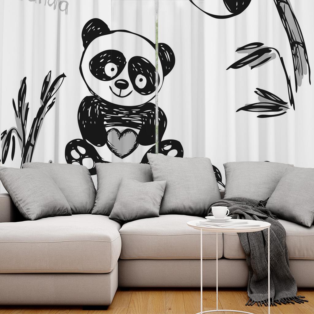 Chinese Panda And Bamboo Window Curtains Curtains for Living Room Decorative Items Living Room