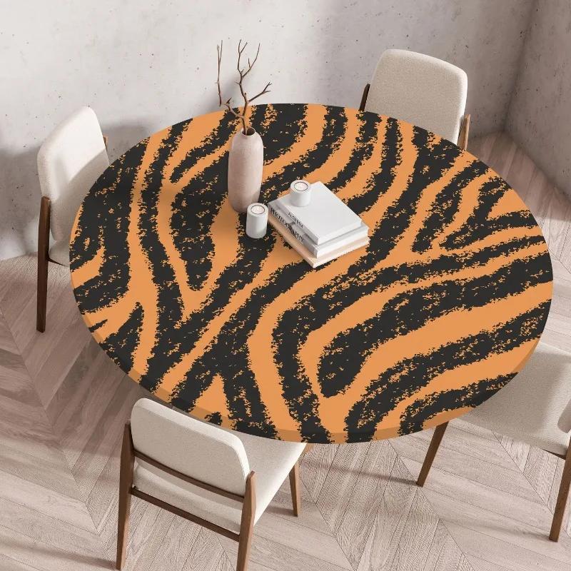60-120cm Leopard Print Table Cover Animal Fur Texture Home Decor Dining Table Protector Oil Proof Waterproof Table Cloth