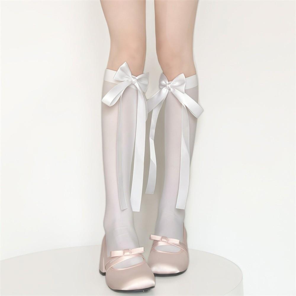 New Sweet Lolita Bowknot Middle Tube Socks Breathable Comfortable Fit Calf Socks Anti Slip Knee High Socks Summer Season