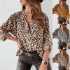 Fashion Leopard Print Women Top Digital Printing Long Sleeve Shirt Loose V Neck Pullover Blouse Bluzas Femeninas Elegantes