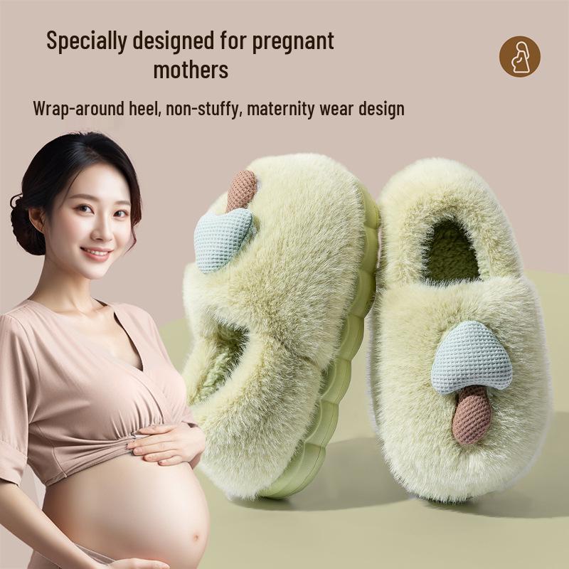 2025 New Style Anti-Slip Plush Slippers for Pregnant Women - Warm, Thick-Soled Indoor Cotton Shoes