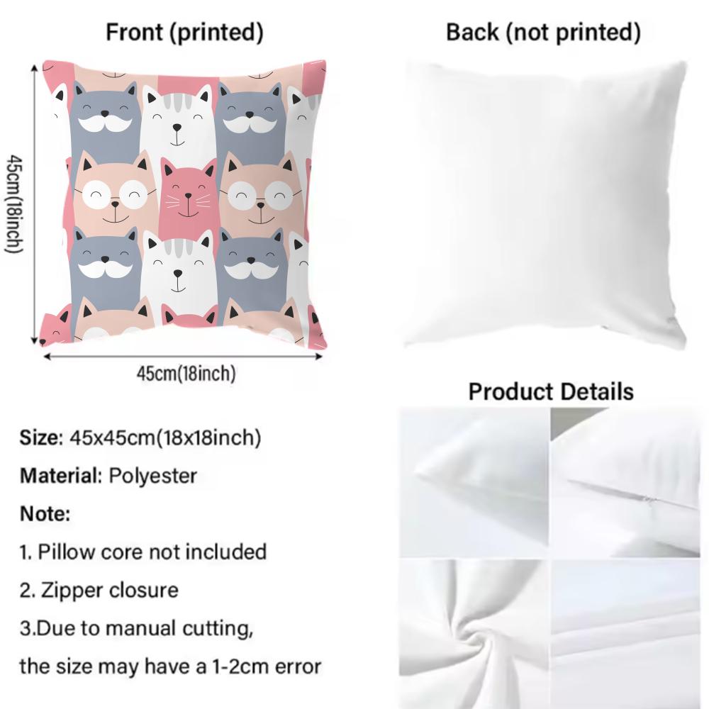 Cute Cats Themed Cushion Cover Premium Comfort Reversible Pillow Cove -Two In One Design for Any Room & Car Interior