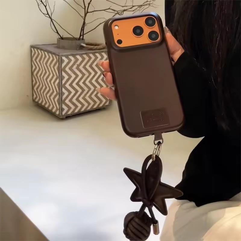 

Модный кожаный чехол для телефона iPhone 17 Pro 15 14 16 Pro Max Чехол со звездочкой Милые защитные чехлы для Apple 17Pro iPhone 17 Pro Max коричневый