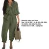 V-neck Buttons Closure Belt Women Jumpsuit Women Casual 3/4 Sleeve Solid Color Cargo Jumpsuit Ladies Outfit