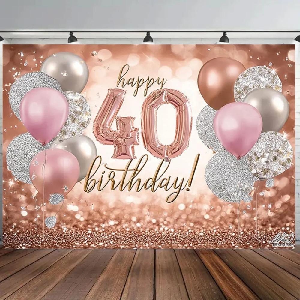 Glücklicher und lebendiger Roségold-Themen-Hintergrund für den 40. Geburtstag Dekoration für die Geburtstagsfeier eines Erwachsenen Fotografie-Hintergrund