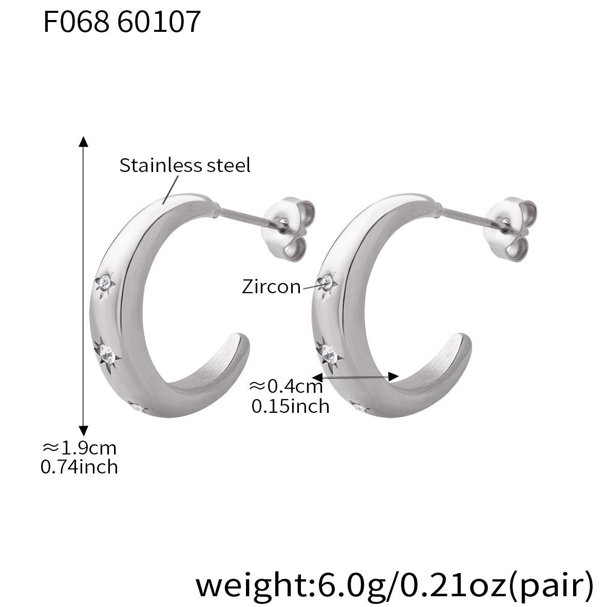 Chic Inlaid Zirconia C-Shape Stainless Steel Earrings - Light Luxury & Modern Style Ear Accessories
