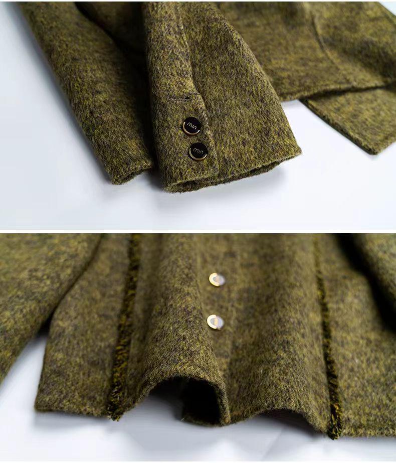 Women's Off-Season Double-Faced V-Neck Wool Coat - Elegant, Loose-Fit, Short Design