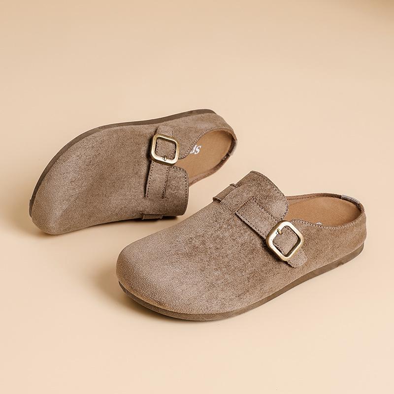 Women's Suede Birkenstock Half-Closed Moccasins - Spring 2026 Retro Style, Cute Ugly Design
