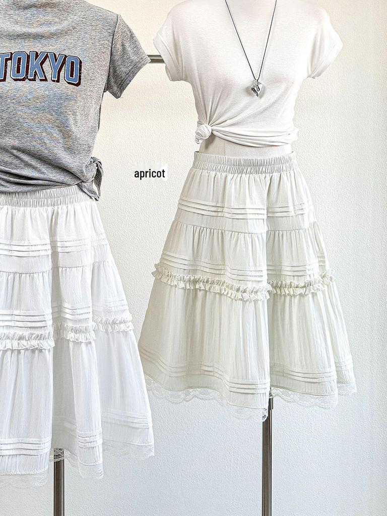 2026 Spring/Summer Black Trim High Waist A-line Layered Petite Skirt