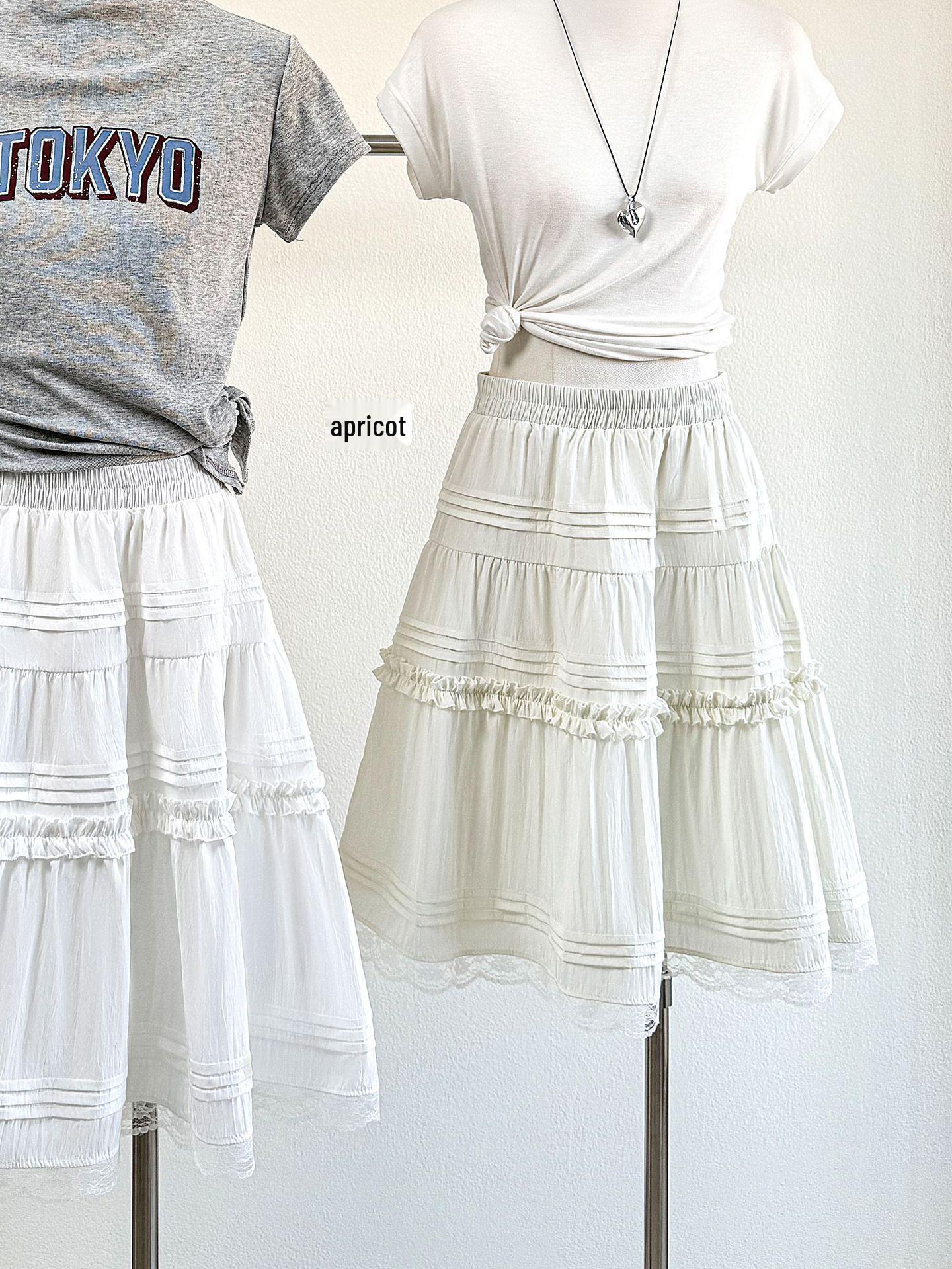 2026 Spring/Summer Black Trim High Waist A-line Layered Petite Skirt One Size абрикосовый