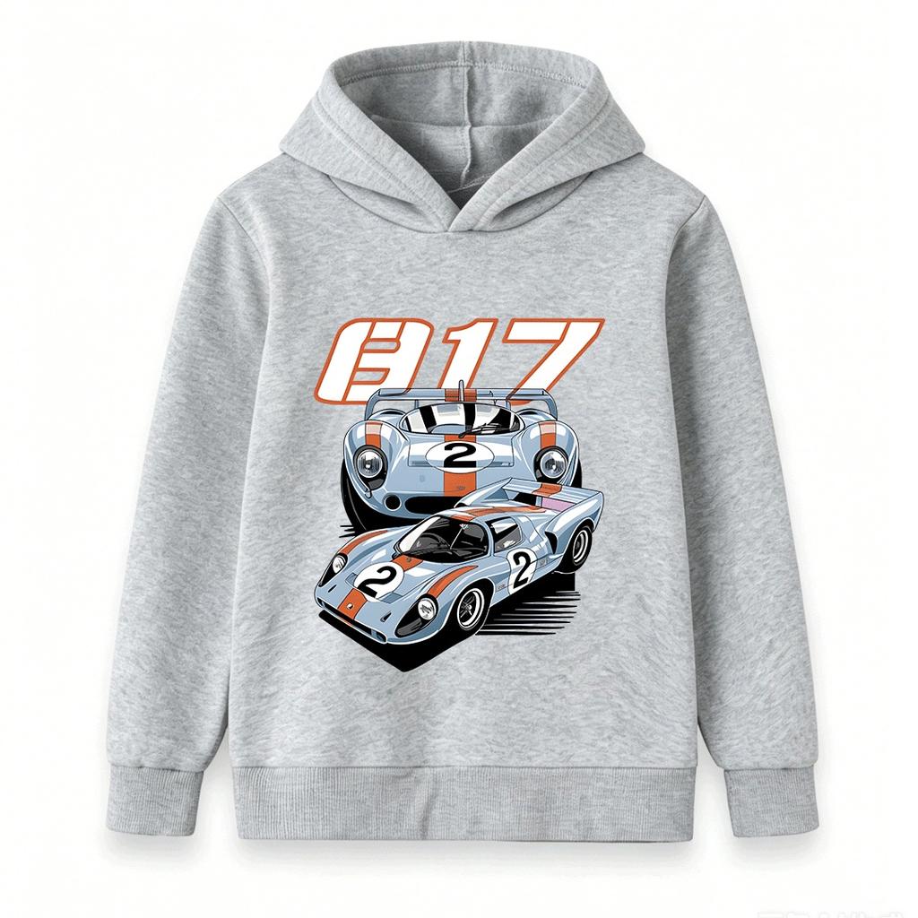 Kids Boys Girls Crew Neck Short Sleeve 100% Cotton T-Shirt, Classic Retro Racing Car 917 Pattern Print Casual Soft Tee for Children Daily Wear Street