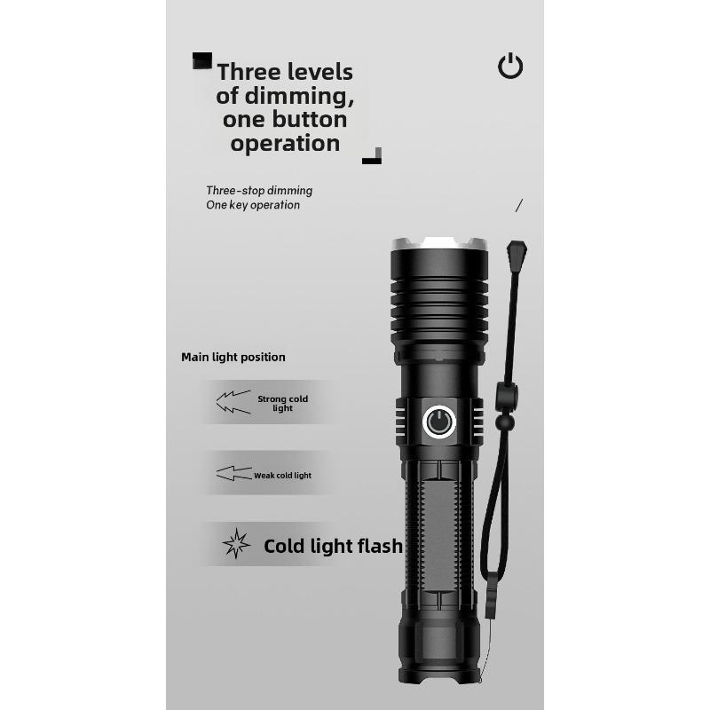 Ultra-Bright Multi-Functional Zoomable Flashlight Rechargeable Long-Lasting Portable for Outdoor Emergency Use
