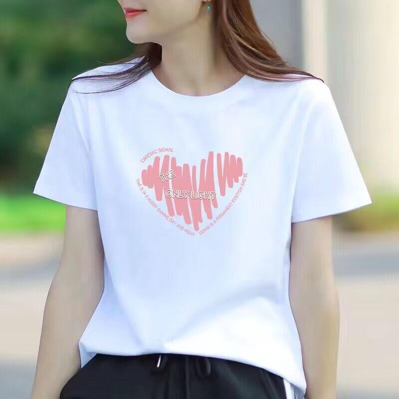 White Short Sleeve Round Neck T-shirt Loose Slimming and Fashionable Half Sleeve Top