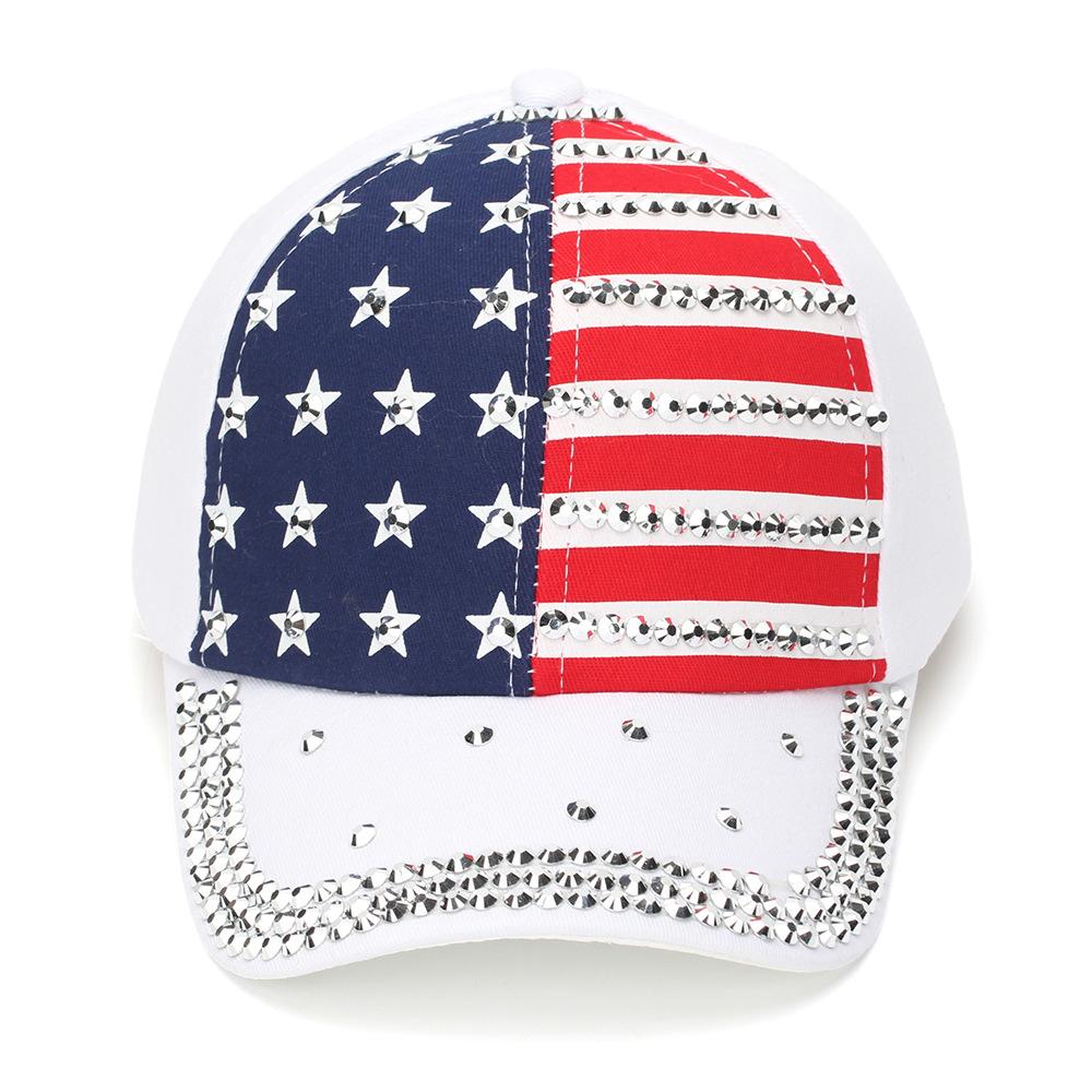 USA Flagge Strassbesetzte Baseballkappe Funkelnde Amerikanische Flagge Verstellbarer Patriotischer Sonnenhut Für Frauen 4. Juli Adjustable blue