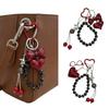 Cute Red Heart Cherry Design Beaded Keychain Creative Bow Bead Handbag Decor Luxury Keychain Pendant Bag Accessories