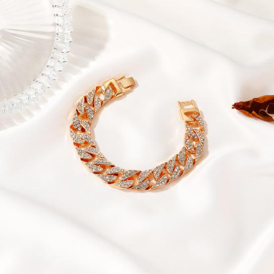 Women Rhinestone Inlaid Cuban Link Chain Bracelet  Jewelry Gift