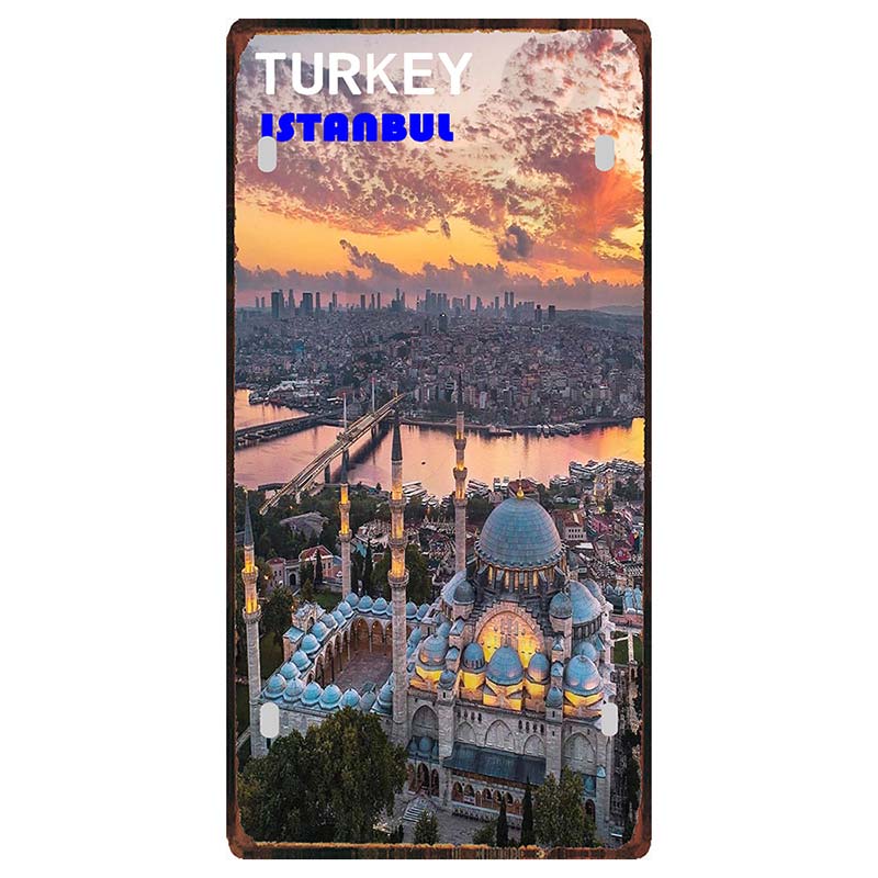 YZFQ Istanbul Turecko Cestování Město Kovový Značka Plakátová Deska Pro Zeď Restaurace Bar Řemesla Domácí Dekorace 30X15CM DC-1612A