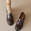 Women's 2025 Vintage Brown Preppy Loafers - Slip-On Coin Round Toe Leather Shoes with Kitten Heel