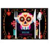4/6/8pc Halloween Placemats Set Dia De Los Muertos Sugar Skull Table Mats Washable Linen Mexican Fiesta Kitchen Dining