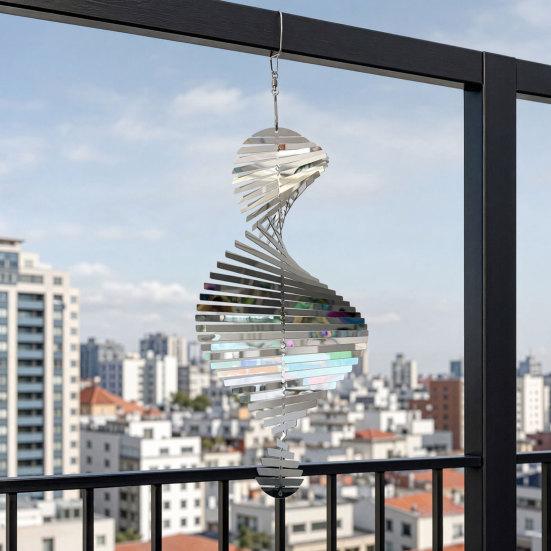 Yousheng Edelstahl Spiral-Windspiel, Hängendes reflektierendes Windspiel mit Haken, 3D-Windspiel für Innen Außen Garten Hof