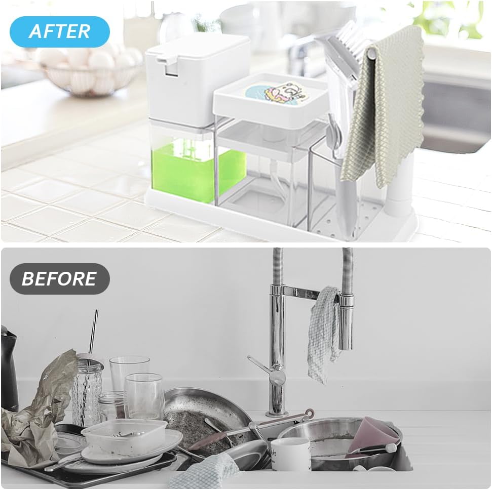 Küchenseifenspender mit Schwammhalter-Set, 2-in-1-Spülmittel- und Handseifenspender-Set für die Küchenspüle