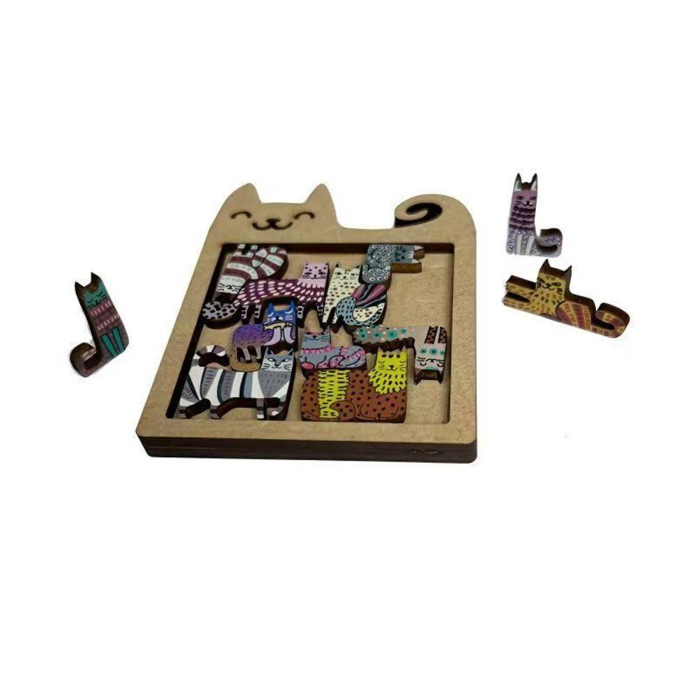 Brain Burning Cat Puzzle Game Wooden Animal Puzzle Kids Student Cat Shaped Puzzle Boys Girls