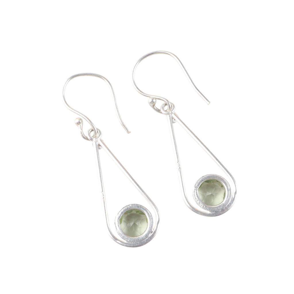 Green Amethyst Gemstone 925 Sterling Silver Jewelry Handcrafted Earrings 1.76" EE-126-15