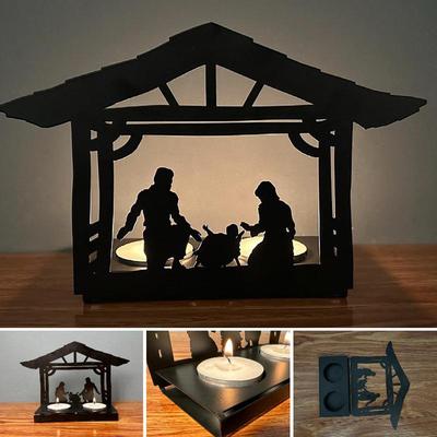 Nativity Set Christmas Candle Holder Wooden Nativity Scene Silhouette Tealight Candle Holder For Christmas Table Decoration