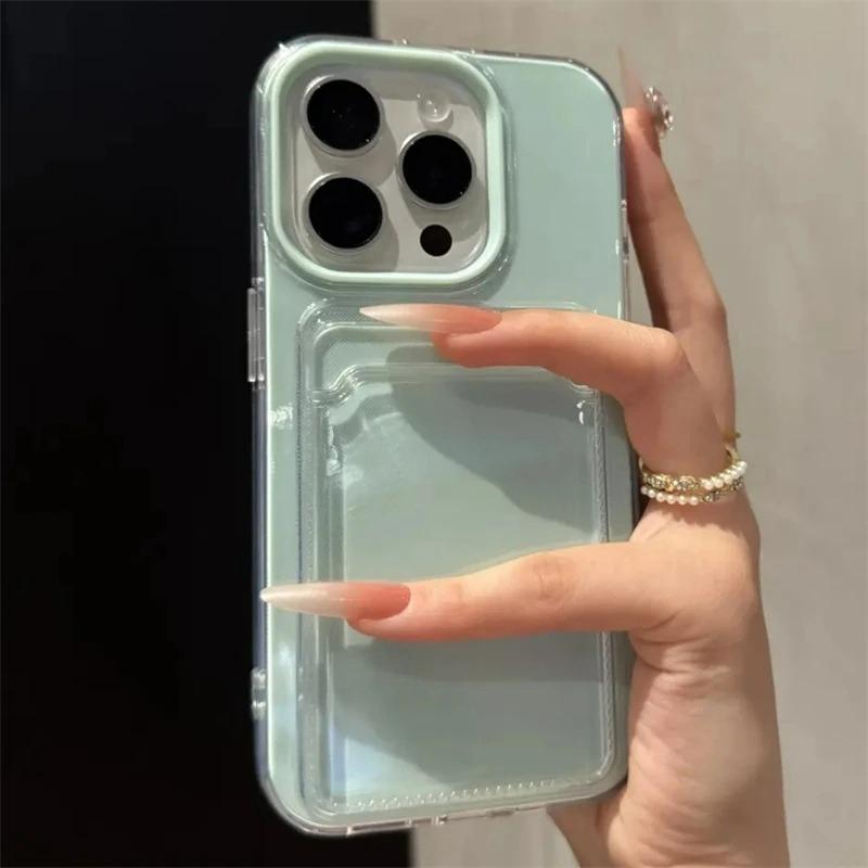 Luxury 2in1 Card Bag Candy Phone Case For 11 12 13 14 15 16 17 Pro Max Air TPU+PC Shockproof Bumper Back Cases Cover