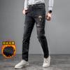 Europäische und amerikanische High-End-Qualität, bestickt und plüschig, dicke, warme Jeans, gerader Schlauch, elastische Slim Fit, warme, lässige Herrenjeans