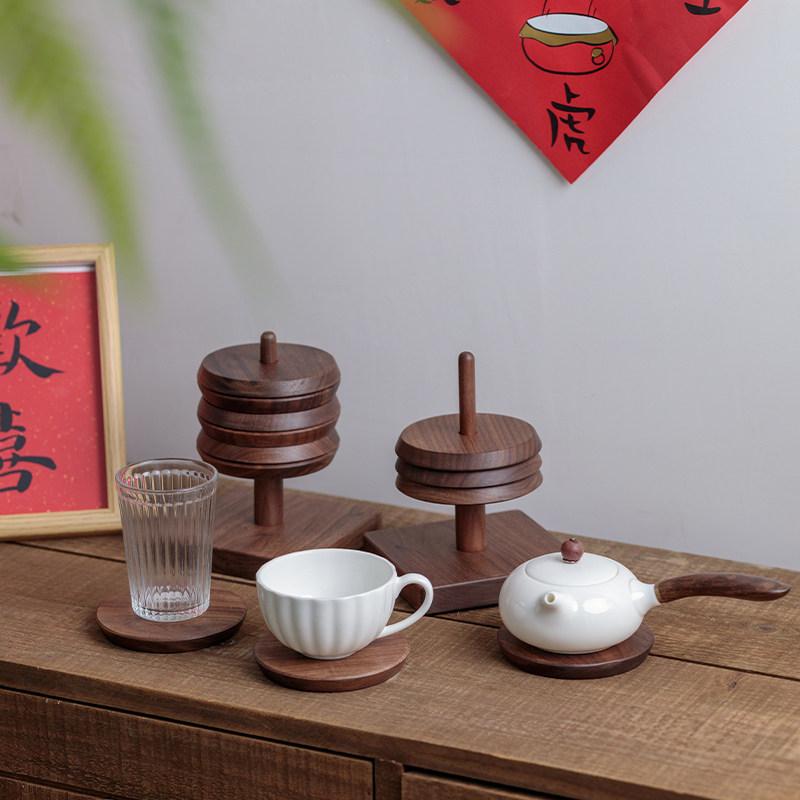 Black Walnut Solid Wood Coaster Thermal Insulation Wooden Coaster Household Anti-scalding Products Creative Decorative Ornament