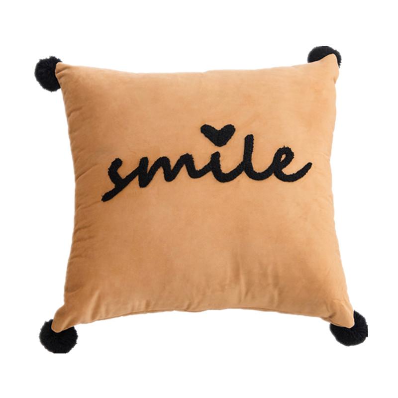 45x45cm Smile Letter Velvet Solid Color Sofa Cushion Cover With Balls Pillowcase Home Living Room Decoration