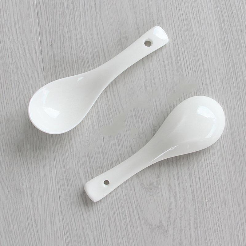 Pure White Ceramic Small Spoon Hotel Restaurant Soup Spoon Home Spoon Porcelain Soup