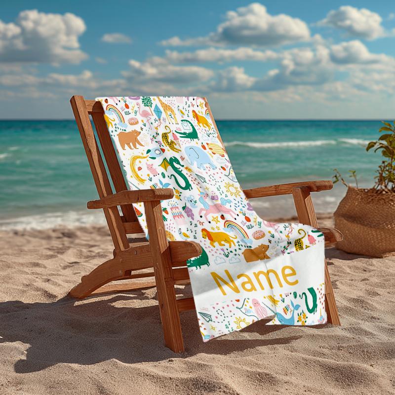 Custom Name Ultra-Soft Beach Towel with Dinosaur Theme,Ideal for Pool - Camping, Diving - Perfect Travel Essential, Vibrant Beach Towel.