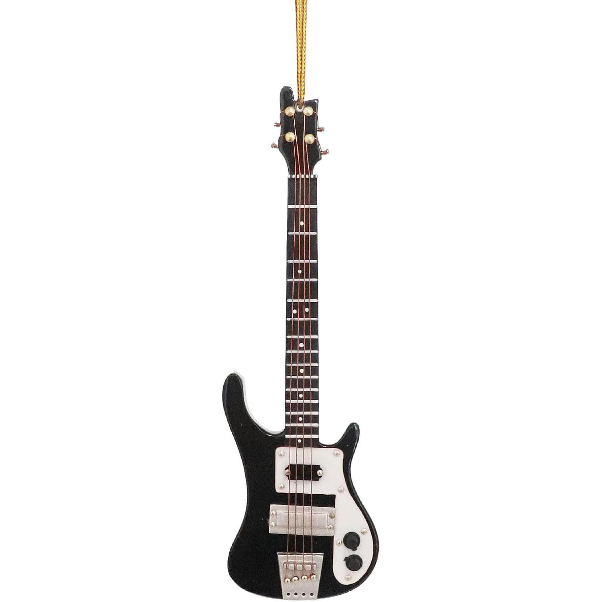 5.51  Wooden String Miniature Electric Bass Guitar Hanging Ornament Mini Musical trument Replica Music Birthday Gifts Holiday Tree Home Decorations