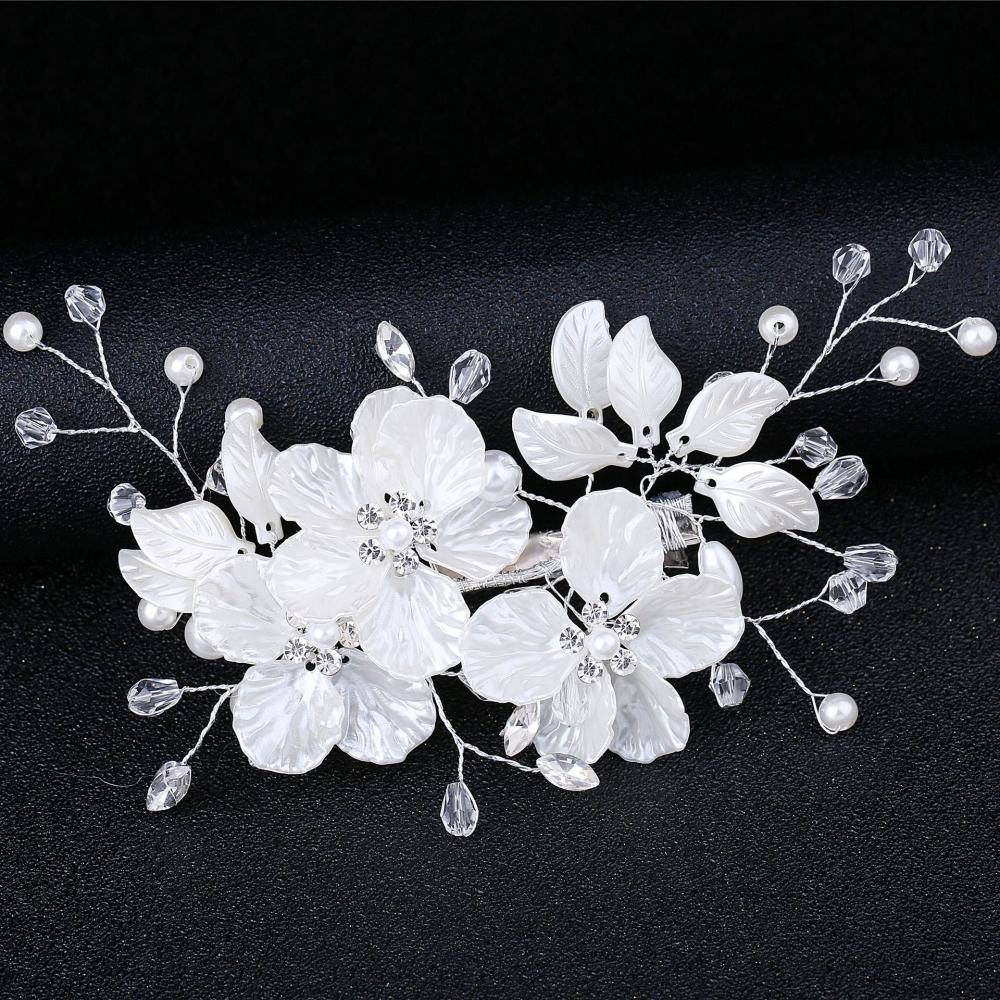 

Bridal Wedding Hair Accessories Headwear Jewelry White Shell Petals Handmade Pearl Crystal Hair Clips