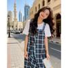 Korean casual plaid dress early autumn new high-end temperament loose fake two-piece long dress women's clothing