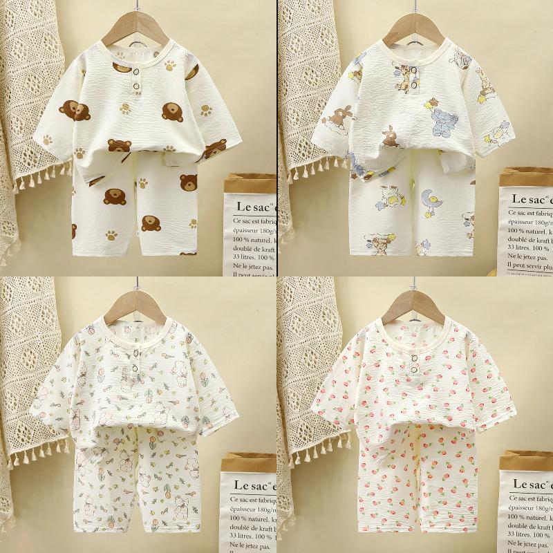 2026 Kinder Zomer Middellange Mouw Wolk Katoen Dunne Huis Kleding Casual Set