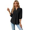 2024 Women's Autumn/Winter V-neck Jacquard Solid Color Loose Three-quarter Sleeve T-shirt