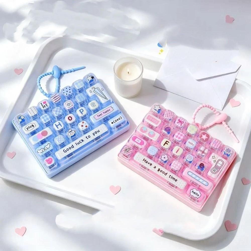 Cute Design Decompression Button Toy Transparent Dual-Tone Keyboard Keychain Bag Accessory