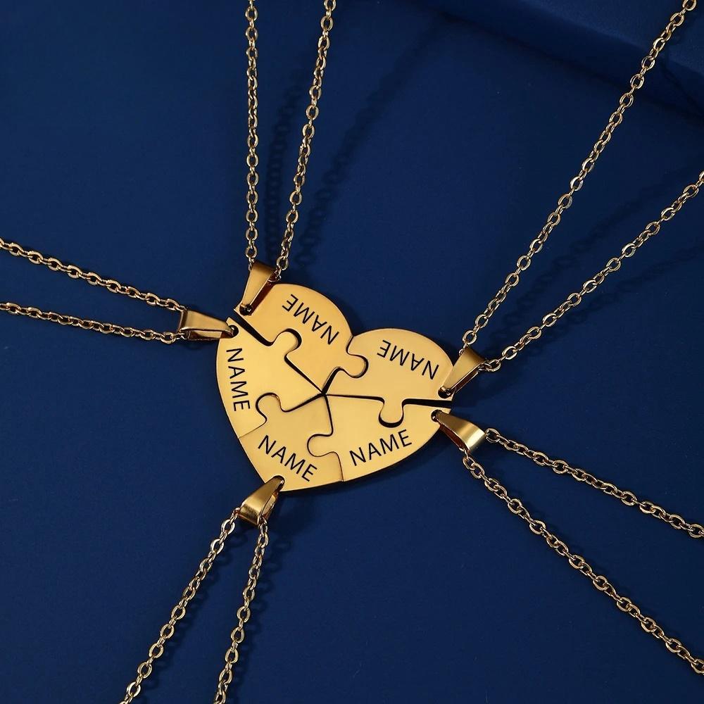 Customized Name Heart shaped Puzzle Necklace Stainless Steel Personalized Love Puzzle Friendship Necklace Family Jewelry Gift