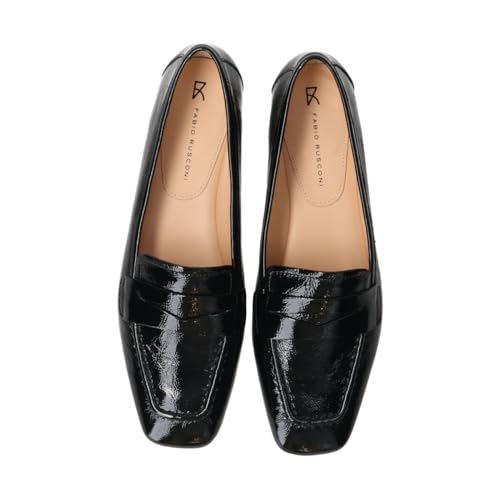 Fabio Rusconi Women's Square Toe Pocket Flat Loafers F41603 Black Enamel, Size 22.5cm