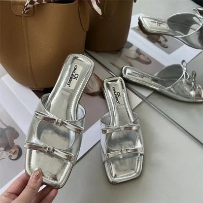 Fashion 2024 Summer New Beach Shoes Open Toe Fashion Double Bowknot Slippers Women Flat Sole Slippers Women Sandals Plus Size 43 Zapatos