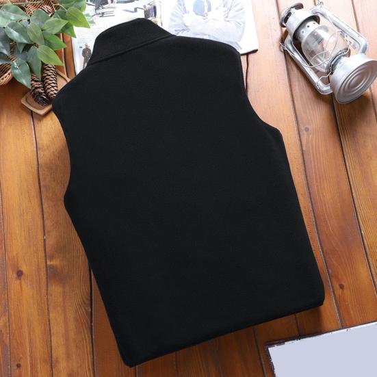 Men Winter Vest Stand Collar Solid Color Zipper Pockets Polar Fleece Cardigan Keep Warm Casual Style Winter Jacket Men Vest Coat for Fishing Hiking