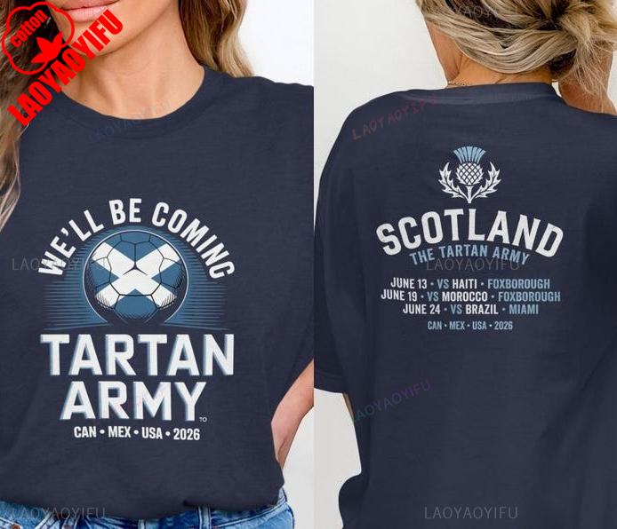Schottland 2026 T-Shirt Tartan Army Spielplan T-Shirt Schottland gegen Brasilien Grafik-T-Shirts T-Shirt Schottischer Fußballfan Geschenk Unisex