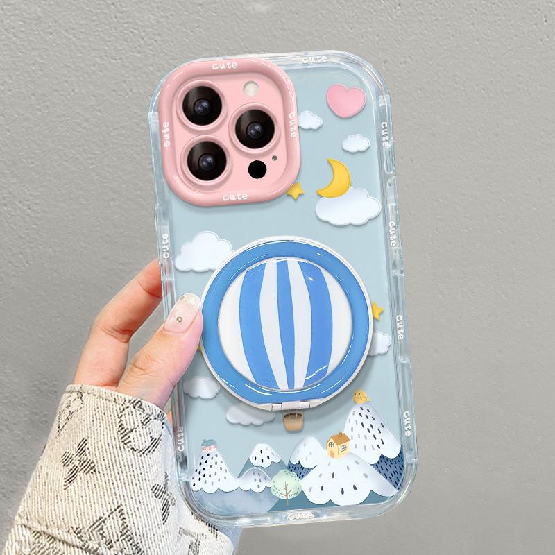 Hot Air Balloon Fulcrum Bracket Is Suitable for Apple 16e Jelly Mobile Phone Case 13promax Cute Girl 15 All-inclusive 14.