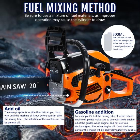 20 Inch Gas Chainsaw, 58CC 2-Stroke Gas Powered Chainsaw, Handheld Cordless Chainsaw, High-Power Logging Saw for Wood Cutting and Tree